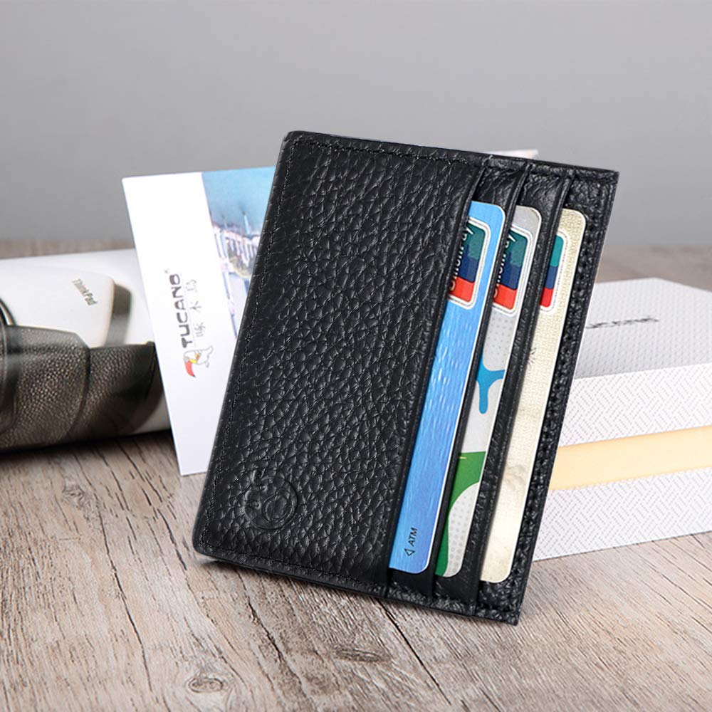 DIULI Credit Card Holder Wallet, RFID Blocking Leather Ultra Slim Wallet (Black) - Image 2