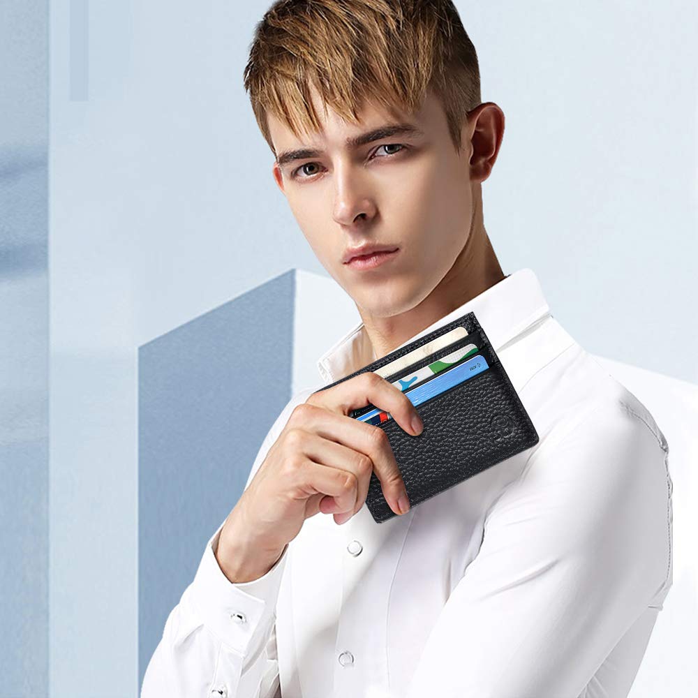 DIULI Credit Card Holder Wallet, RFID Blocking Leather Ultra Slim Wallet (Black) - Image 6